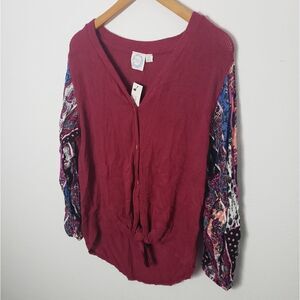 Knot front floral sleeve blouse